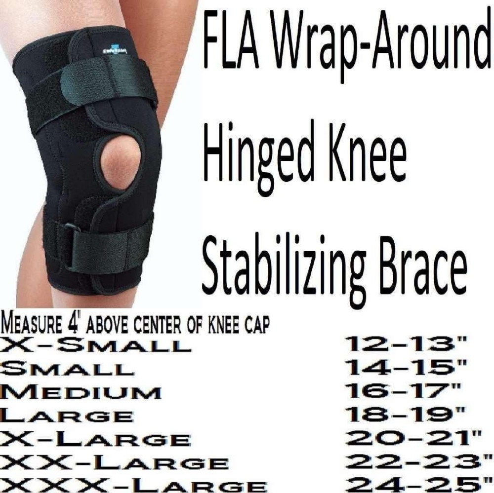 FLA Wrap-Around Hinged Knee Stabilizing Brace (Black) Small