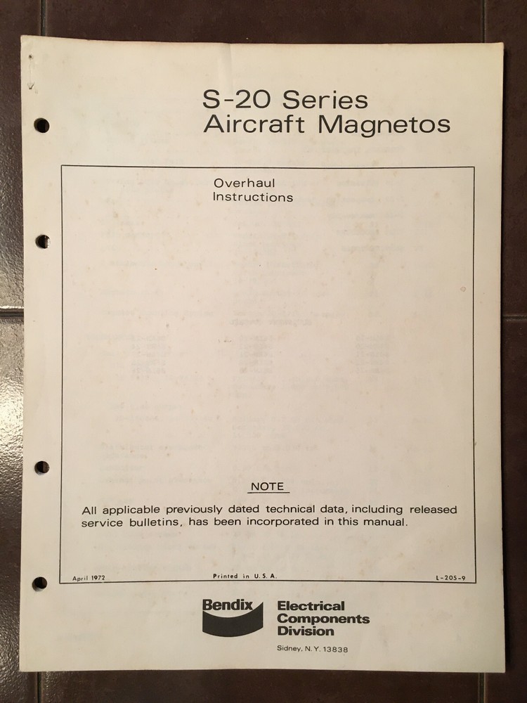 Bendix S-20 Series Aircraft Magneto Overhaul Instructions