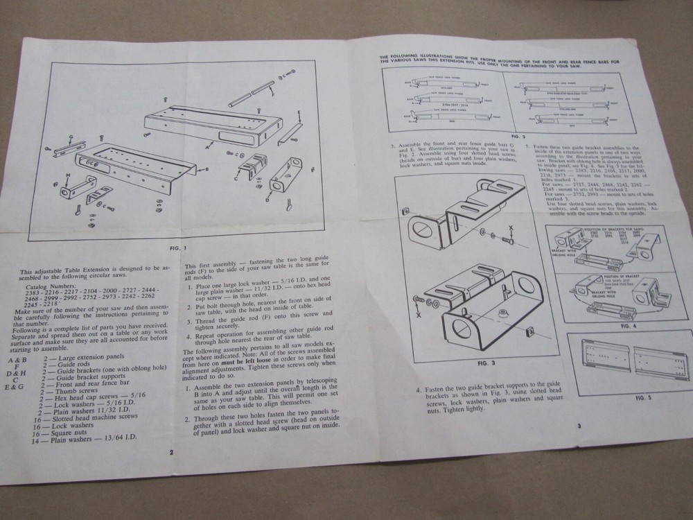Assembly Instructions Craftsman Adjustable Table Saw Extension Cat. No. 99-2178