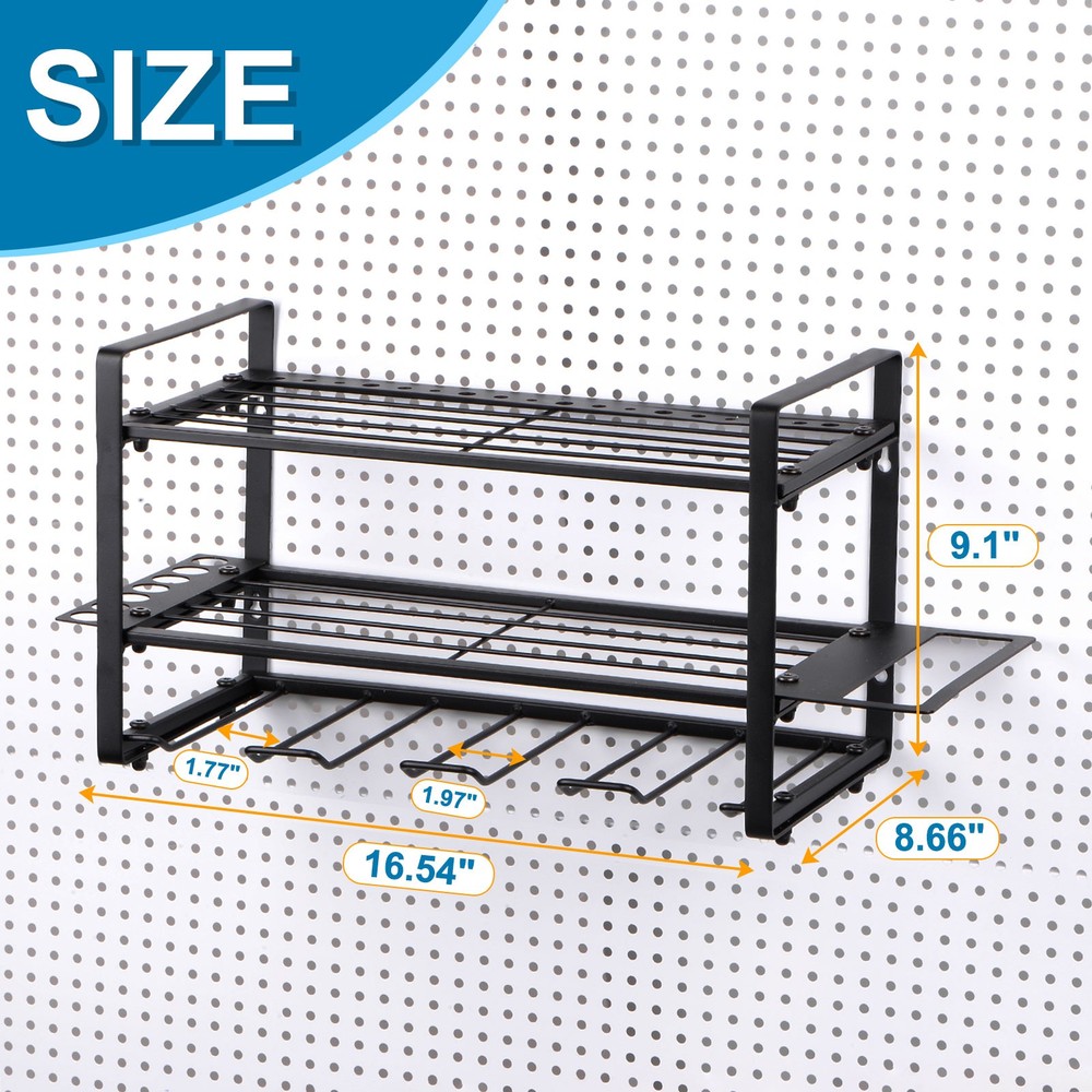 Power Tool Organizer 3 Layers 4 Drill Storage Racks Wall Mount Style Hooks