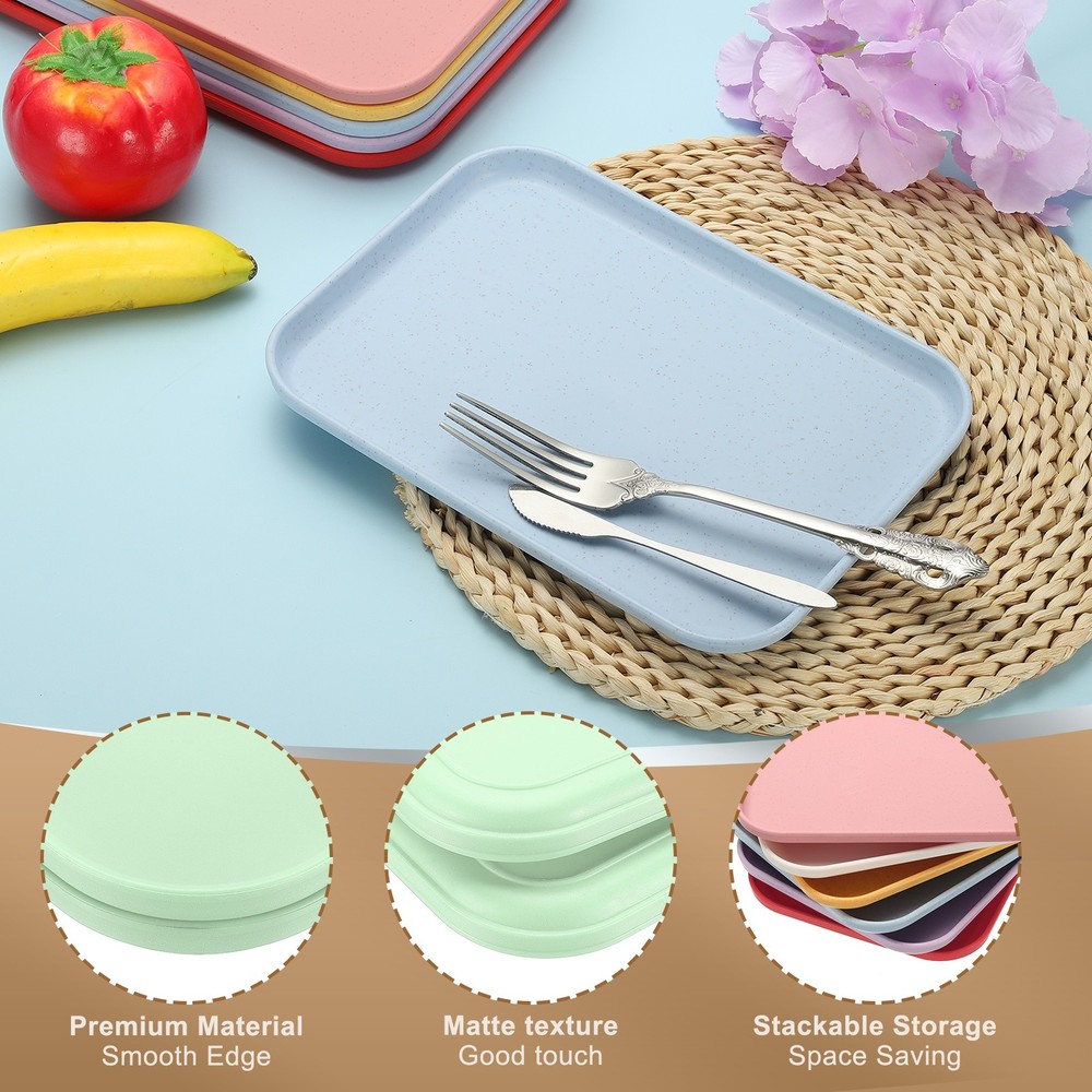 2Pcs 7.9x5.9" Rectangular Plates Wheat Plastic Dinner Plates Green