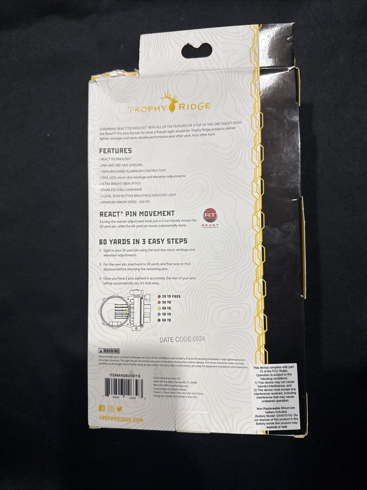 Trophy Ridge React Pro 5 Pin Archery Sight - AS825R19