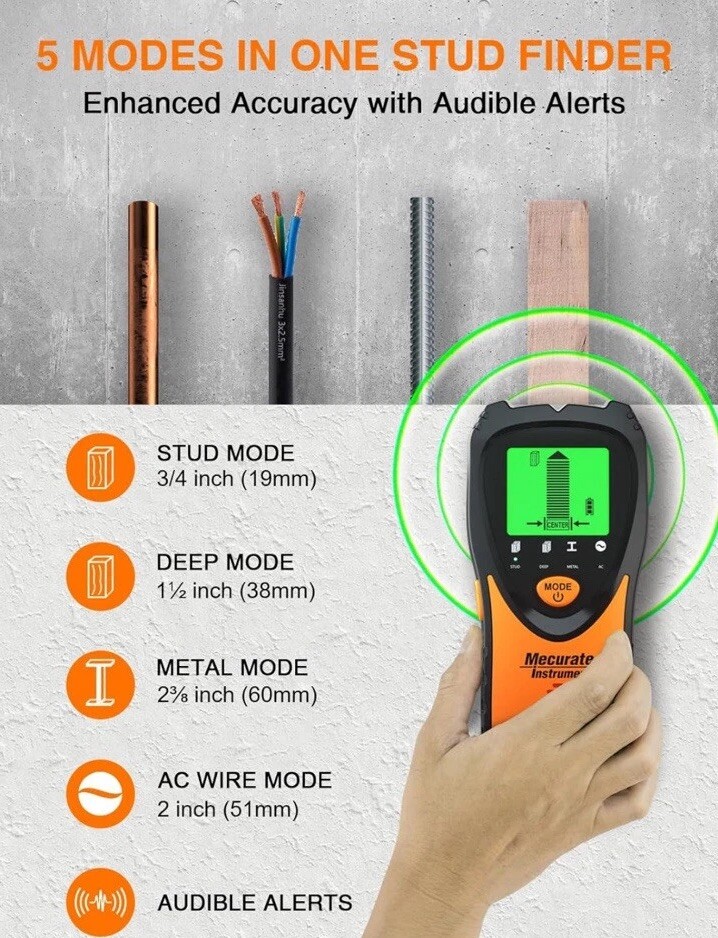 Stud Finder Wall Scanner Sensor - 5 in 1 Electronic Stud with LCD Display & A...