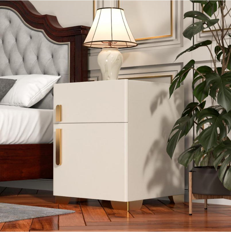 Smart Nightstand w/Security Safe Lock Box, 3-Color Light,Wireless Charging