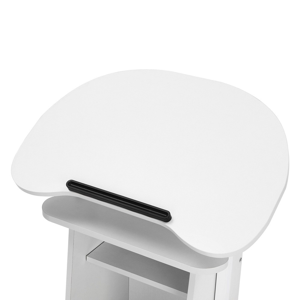 Rolling Lectern Podium Presentation Stand Church Pulpit w/ Storage Compartment
