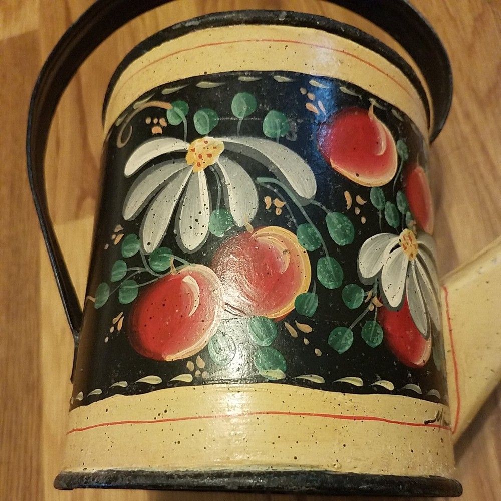 Vintage Tole Painted Galvanized Tin Watering Can