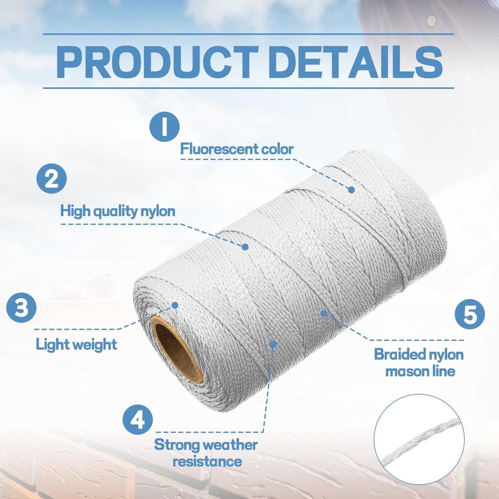 6 Roll Mason String Line #18, 500 ft Nylon Braided Construction String Line, ...