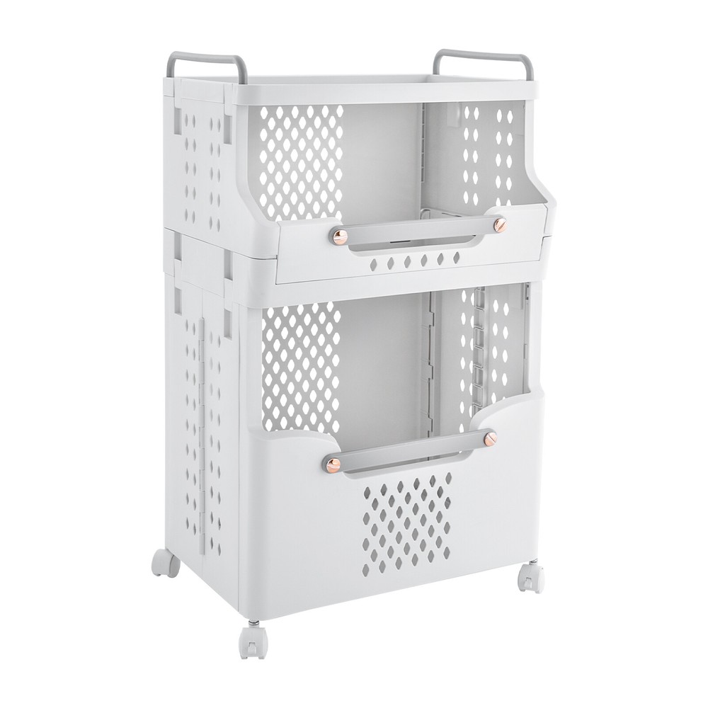 2-tier Movable Laundry Basket Laundry Hamper w/ Wheels Laundry Stackable Basket