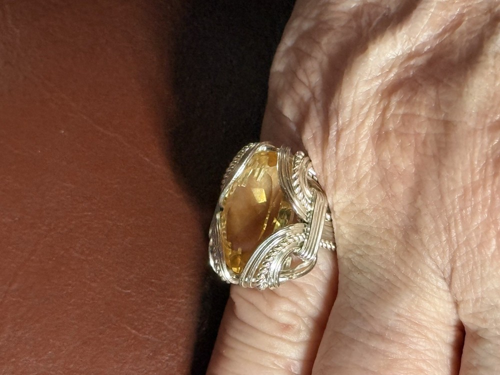 Handmade Solid Sterling Silver Wire Wrap Faceted Citrine Ring Great Gift Idea