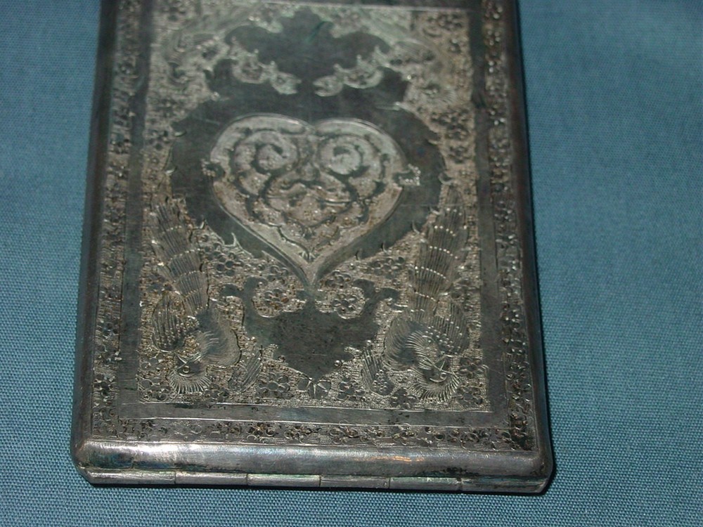 Vintage Persian SOLID SILVER Etched CIGARETTE CASE Middle East 152.25 Grams
