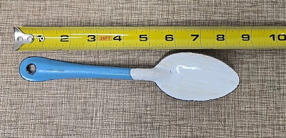 Vintage Enamel 8” & 6" Serving Spoons / Blue & White