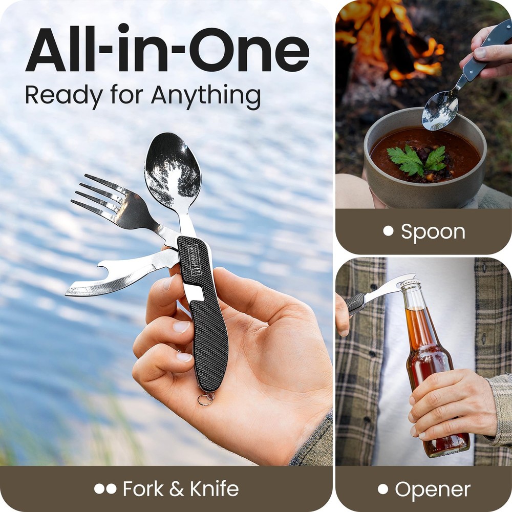 Orblue 4-in-1 Camping Utensils, 1-Pack, Large, 1-PACK Boundless Black