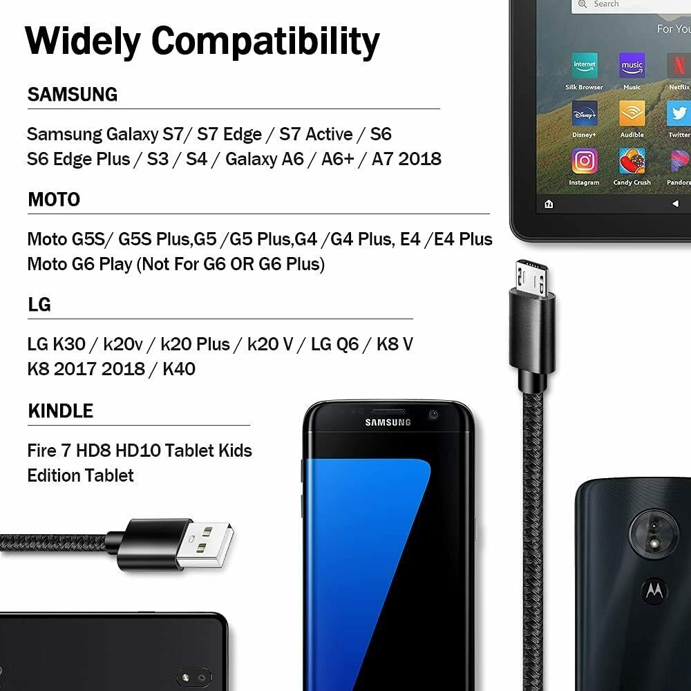 3/6/10Ft Micro USB Fast Charger Data Sync Cable Cord For Samsung HTC Android LG