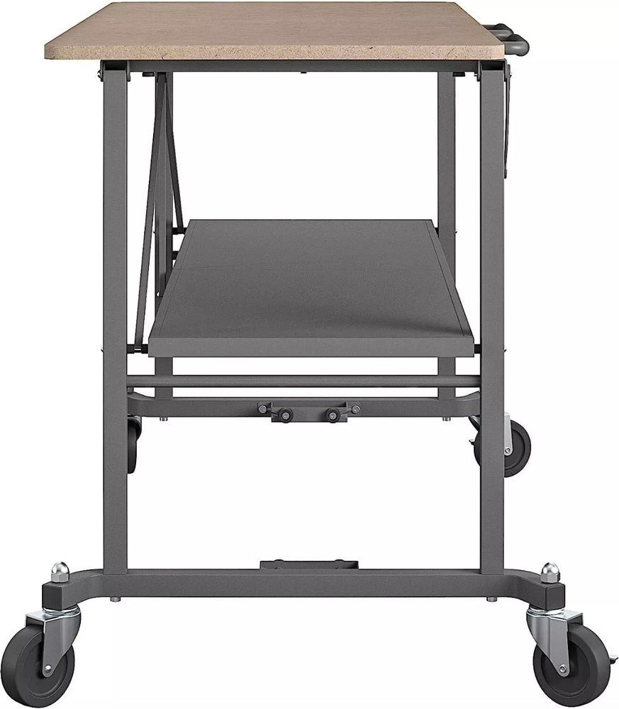 Folding Workbench Work Table w/ Wheels Bottom Shelf Storage for Workshop Garage