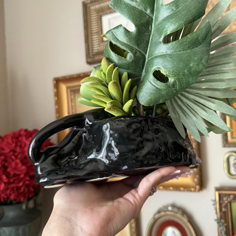 Vintage Black Panther Ceramic Planter