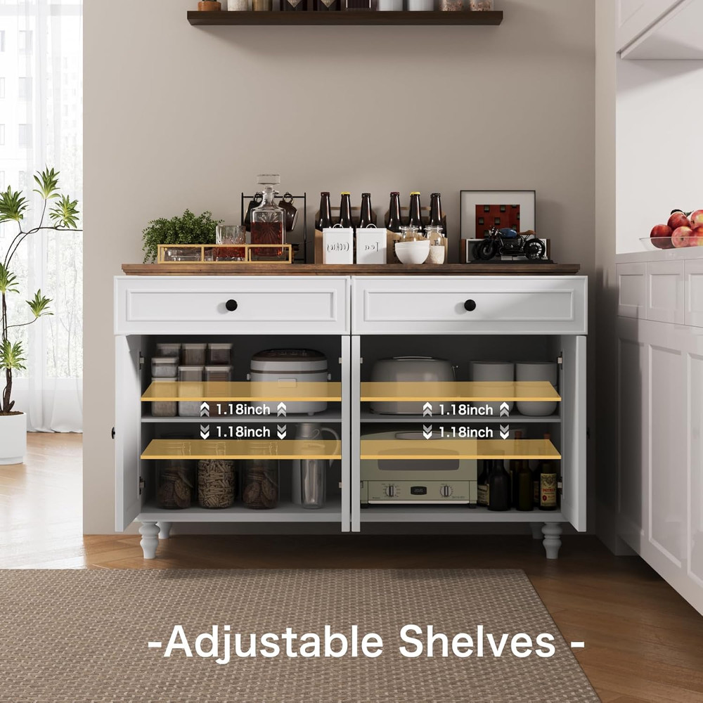 Rustic Farmhouse Buffet Cabinet with Storage, 2 Drawers & 4 Doors, 47.6