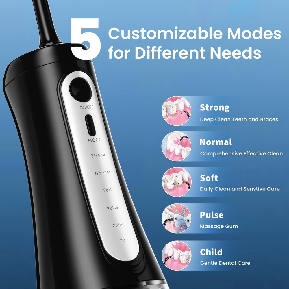 Cordless Water Flosser for Teeth, U-Shaped Flossing 360° Deep Clean, 5 Mode