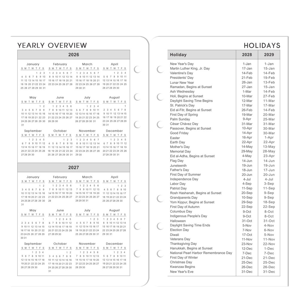 2026-2028 Monthly Planner Refill - A6 Size, Inserts with A6, black