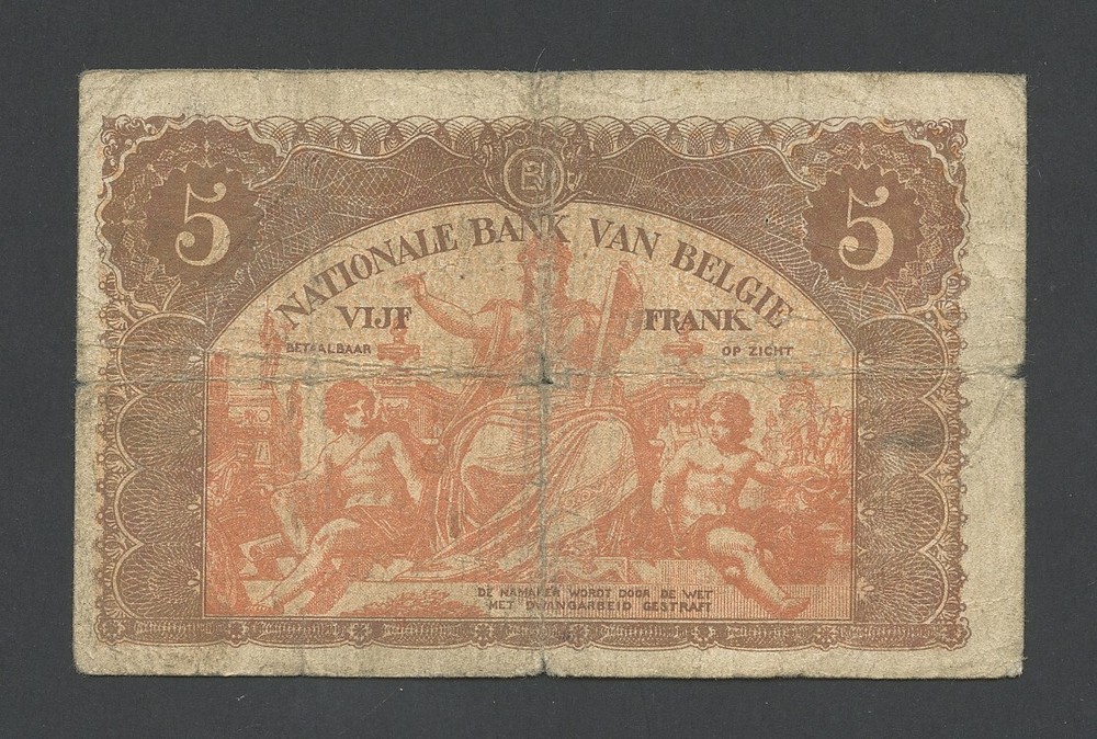 BELGIUM 5 francs 1919 Krause 74b VG Banknotes