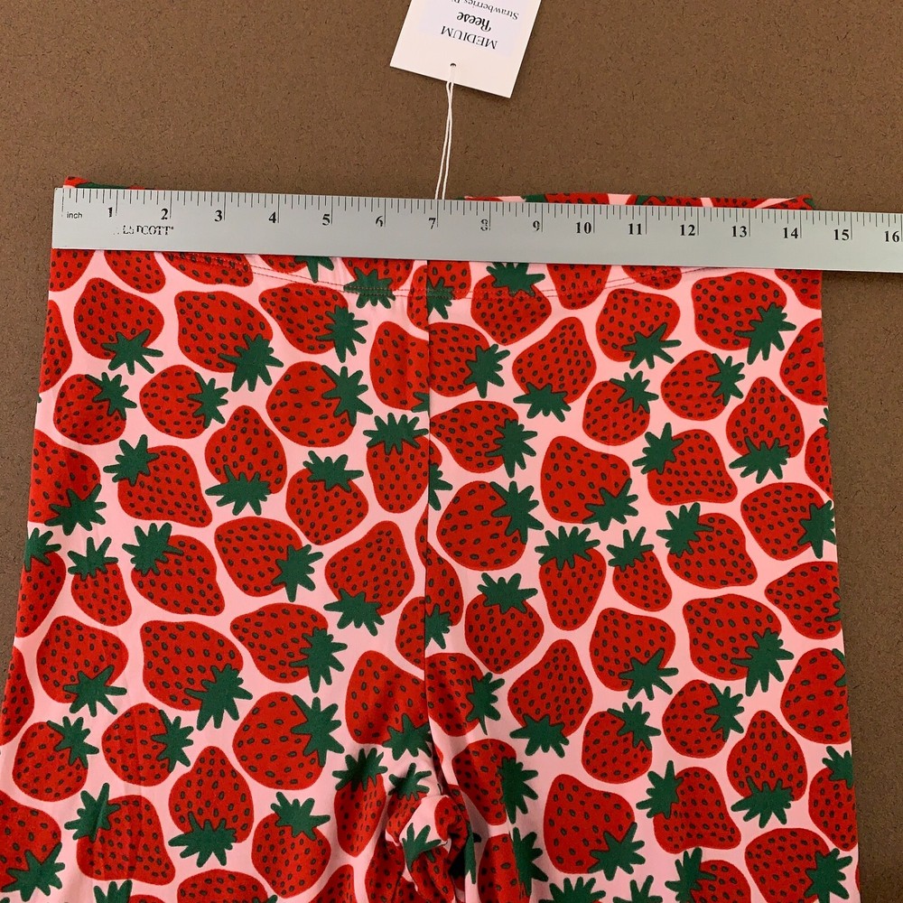 Lesley Evers Women's Size Medium Strawberries Pink Pull On Reese Leggings NWT
