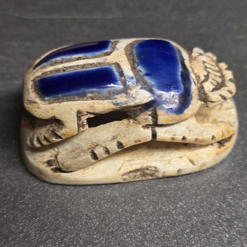 Hand carved Stone Egyptian Blue scarab beetle