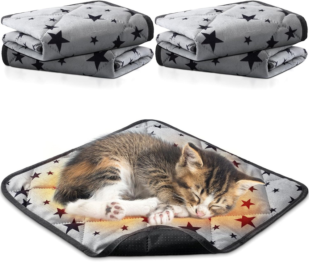 4 Pack Self Warming Cat Bed Self Heating Cat Mat Star Pattern Soft Dog Crate Pad