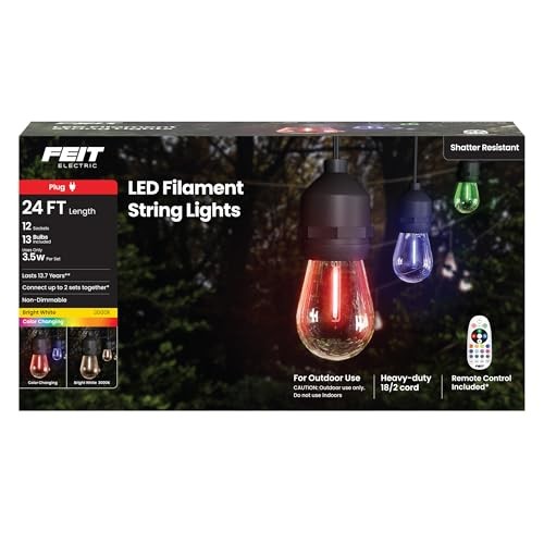 24ft LED String Light, Color Changing, 3000K Bright White, 15,000-Hour