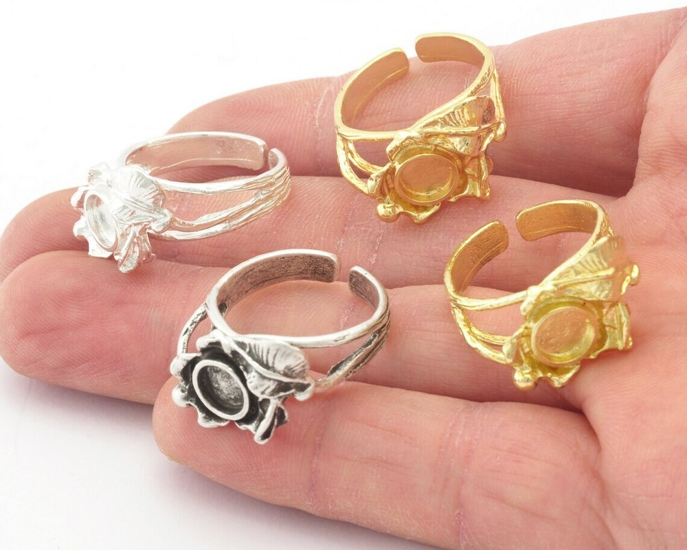 Leaf Ring Blank Base Settings Raw brass Shiny silver-gold Antique silver 4638