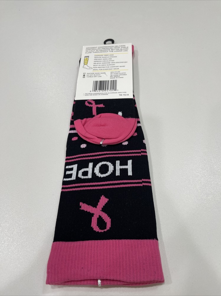 Think Medical- Women's Pink And Black Patterned Compression Socks- Size 6-10