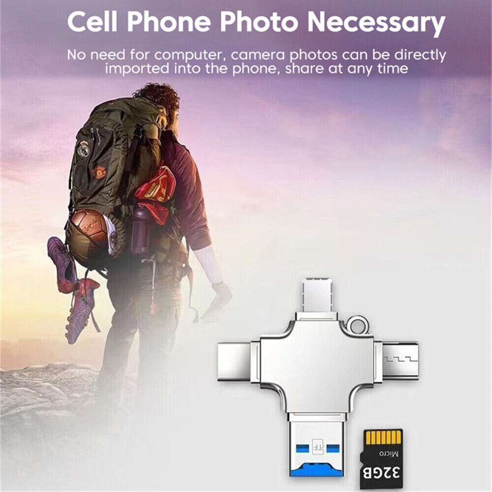 4 in 1 OTG Card Reader USB Micro TF Memory Card Adapter For iPhone 17 Android PC