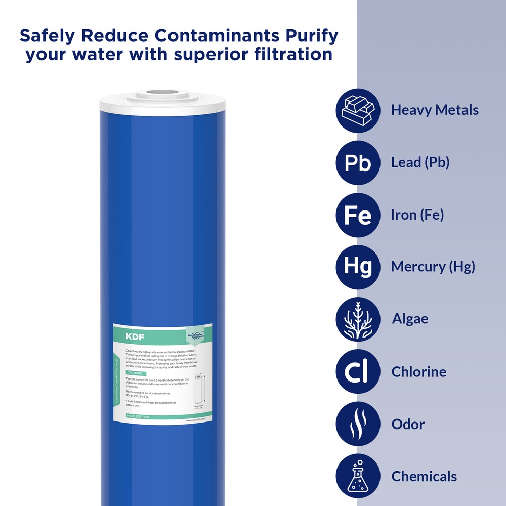 1-6 Pack 20"x4.5" KDF GAC Big Blue Whole House Water Filter Heavy Metal Removal