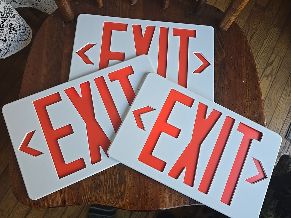 lot 3 Plastic 2 piece Wall EXIT signs 11 1/2" by 7" Orange white NO LED Basic