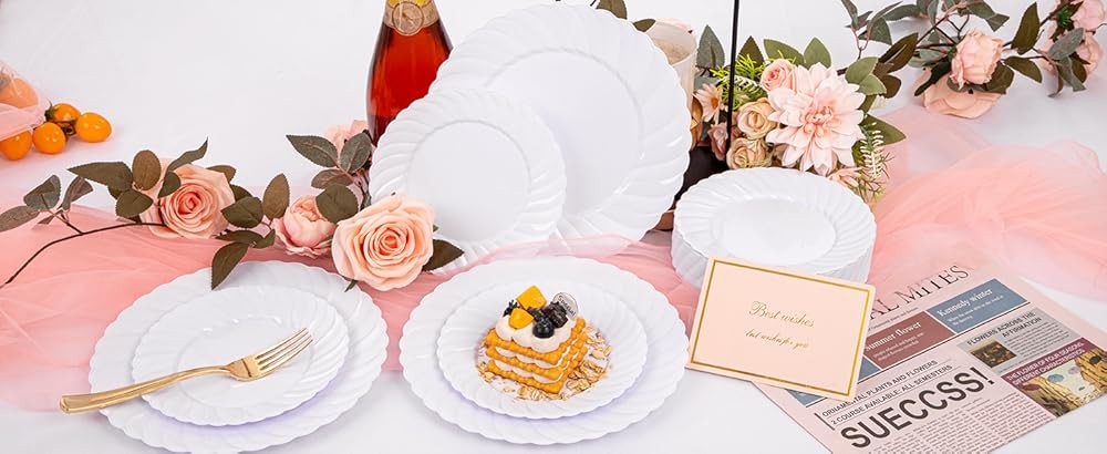 60 Pieces White-Plastic-Plates for Party - White Disposable Plates 6