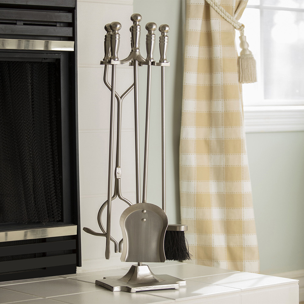 31" 5-piece Satin Pewter Ball Handle Fireplace Tool Set