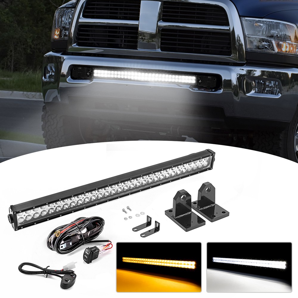 32'' Strobe Light Bar+ Bumper Mounts+Shackle Mounts For RAM 2500/3500/4500 10-18