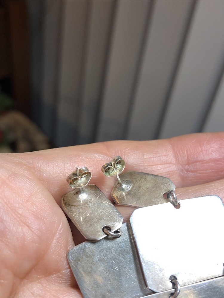 24. Vintage SW Sterling 925 Graduated Rectangle Stud Dangle Earrings 2 3/8"