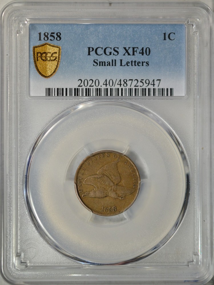 1858 Flying Eagle cent, PCGS XF40