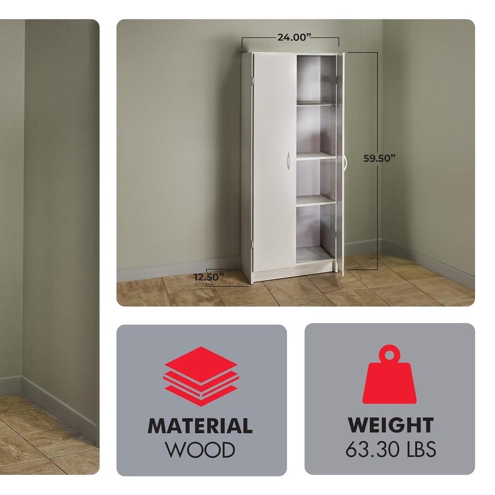 Pantry Cabinet Cupboard W/ 2 Doors Adjustable Shelves Standing Storage Kitchen
