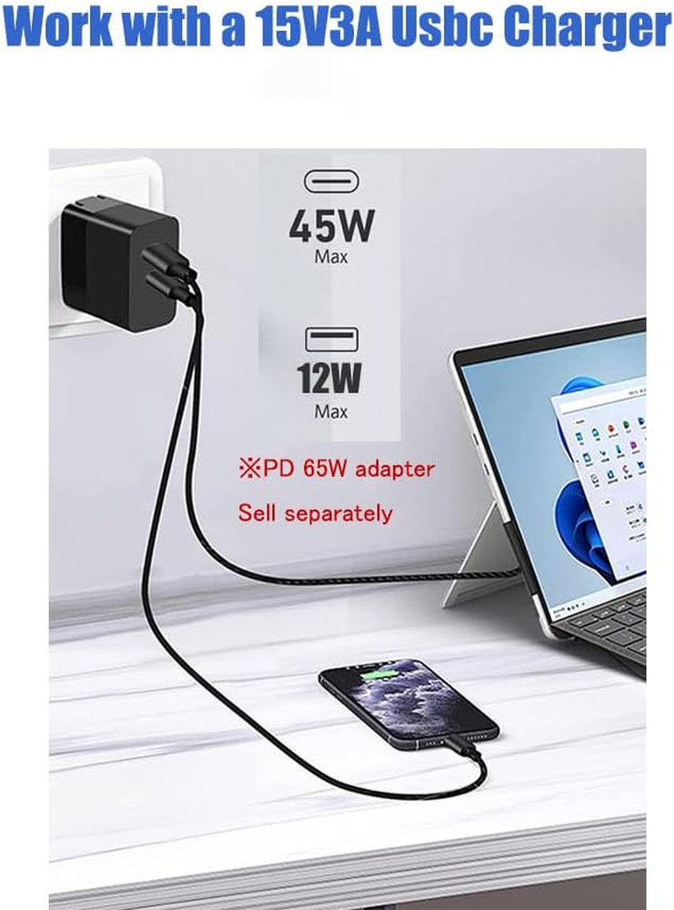 Microsoft Surface USB-C Charging Cable - 15V/3A Compatible with Surface Pro 3/4/