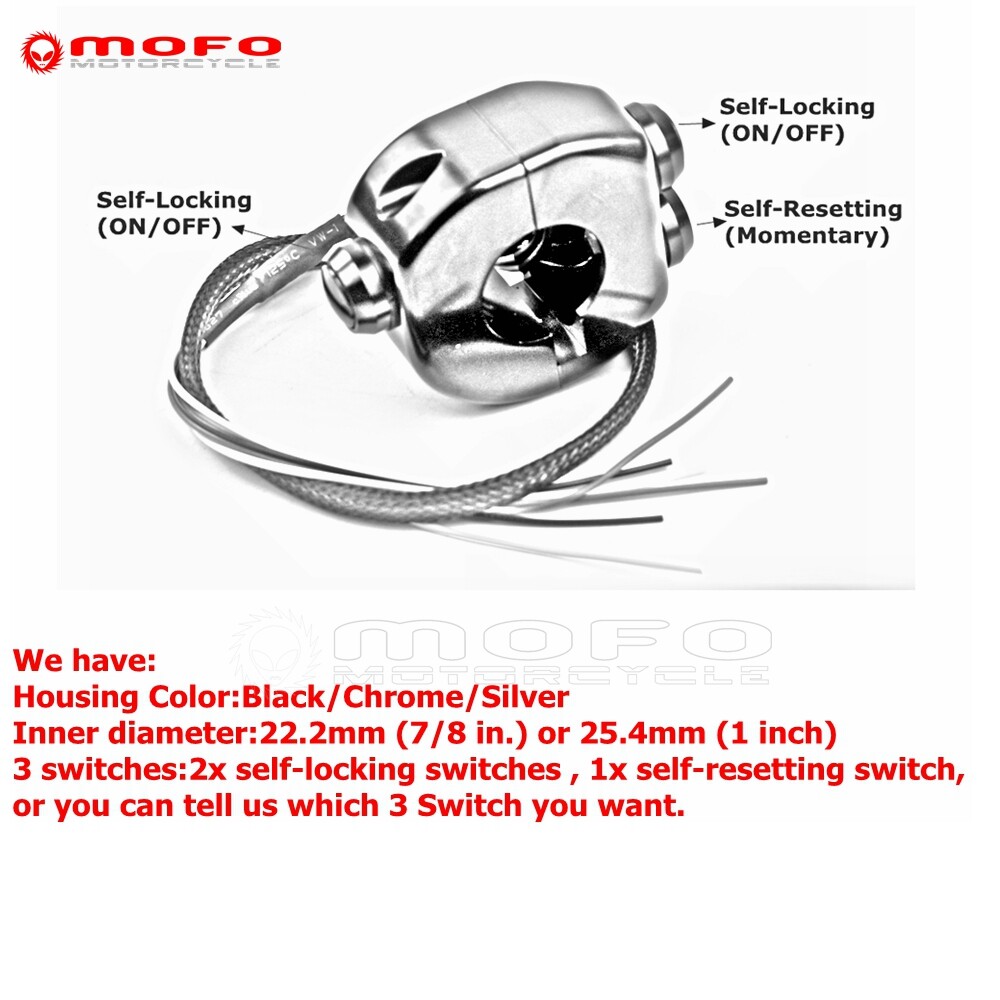 For Harley Honda 1'' Handlebar 3-Switch Self-Locking + Self-Resetting Horn/Light