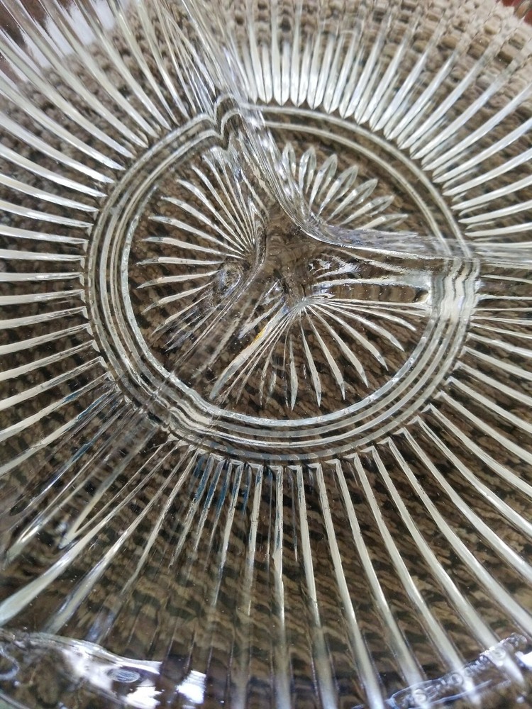 TWO KIG Indonesia Clear Glass Three Compartment Ribbed Nut Candy Dish