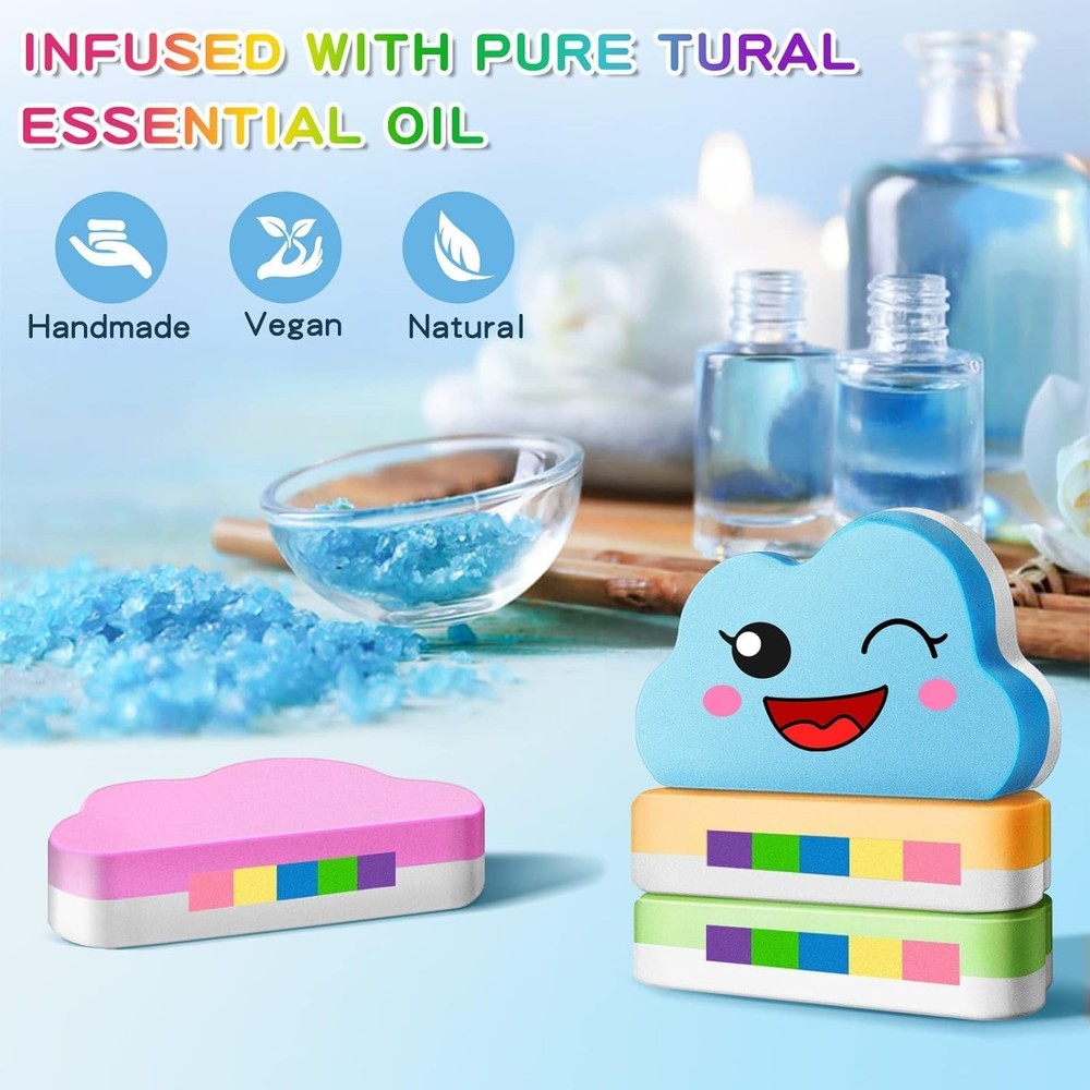 Rainbow Bath Bombs for Kids, Handmade 4 Pcs Kid Bath Bombs Gift Set, Easter Bask