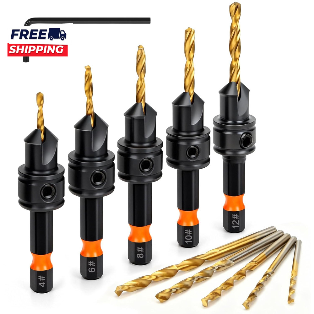 Countersink Drill Bit Set  11Pcs Countersink Drill Bits#4, #6, #8, #10, #12