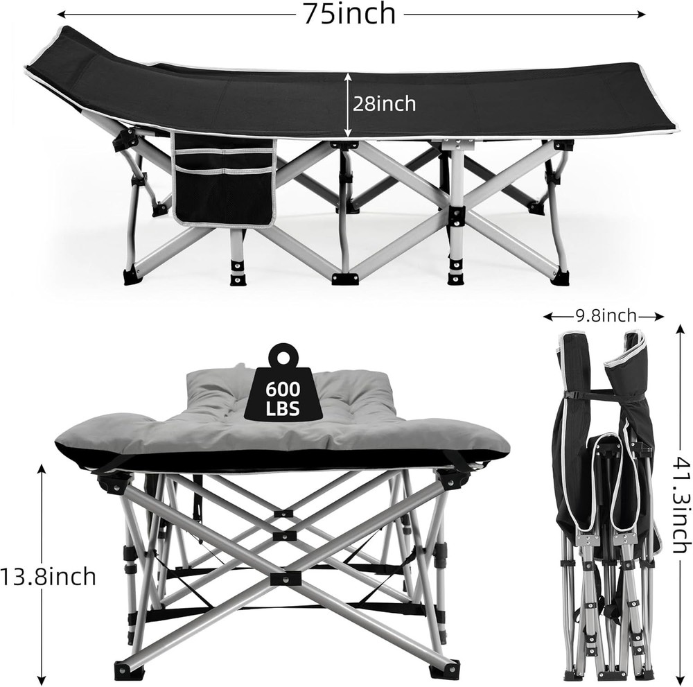 Portable Camping Cot Sleeping Cots Adults 28" Extra Wide Folding Cot Max Load