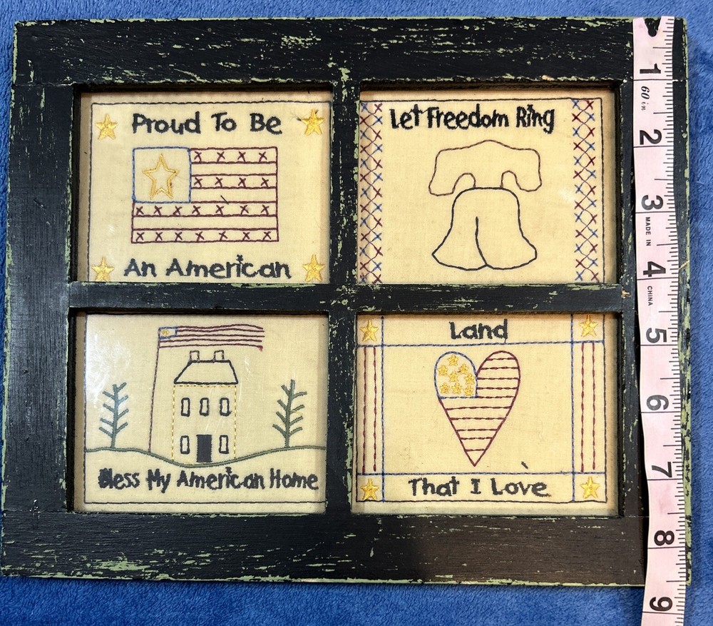 Patriotic Primitive Style Stitch Artwork Wall Hanging Vintage Sampler