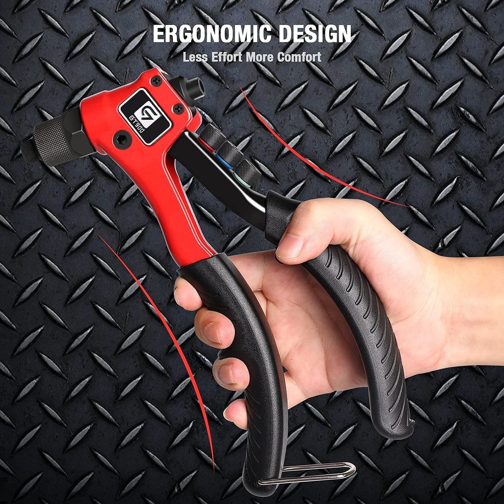 Rivet Gun, Pop Rivet Tool Kit with 200 Rivets and 4 Drill Bits, Manual Hand R...