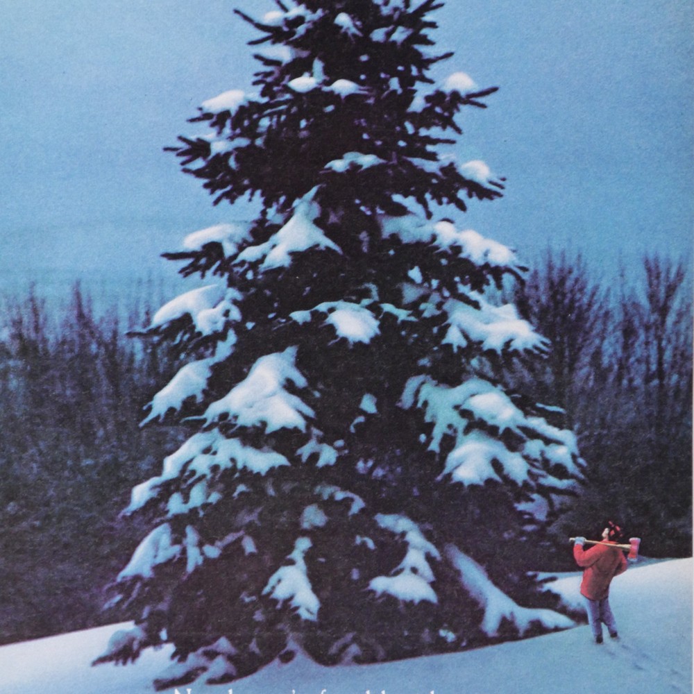 1979 Black Label Christmas Tree Axe Winter Original Print Ad