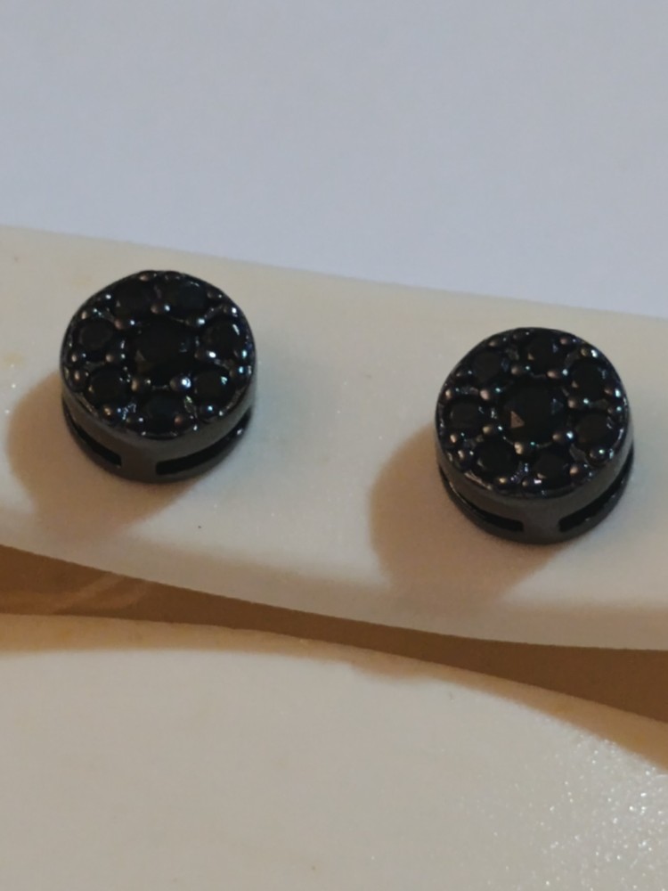 925 STERLING SILVER BLACK BLING OUT ROUND SCREW BACK STUD EARRING 6mm
