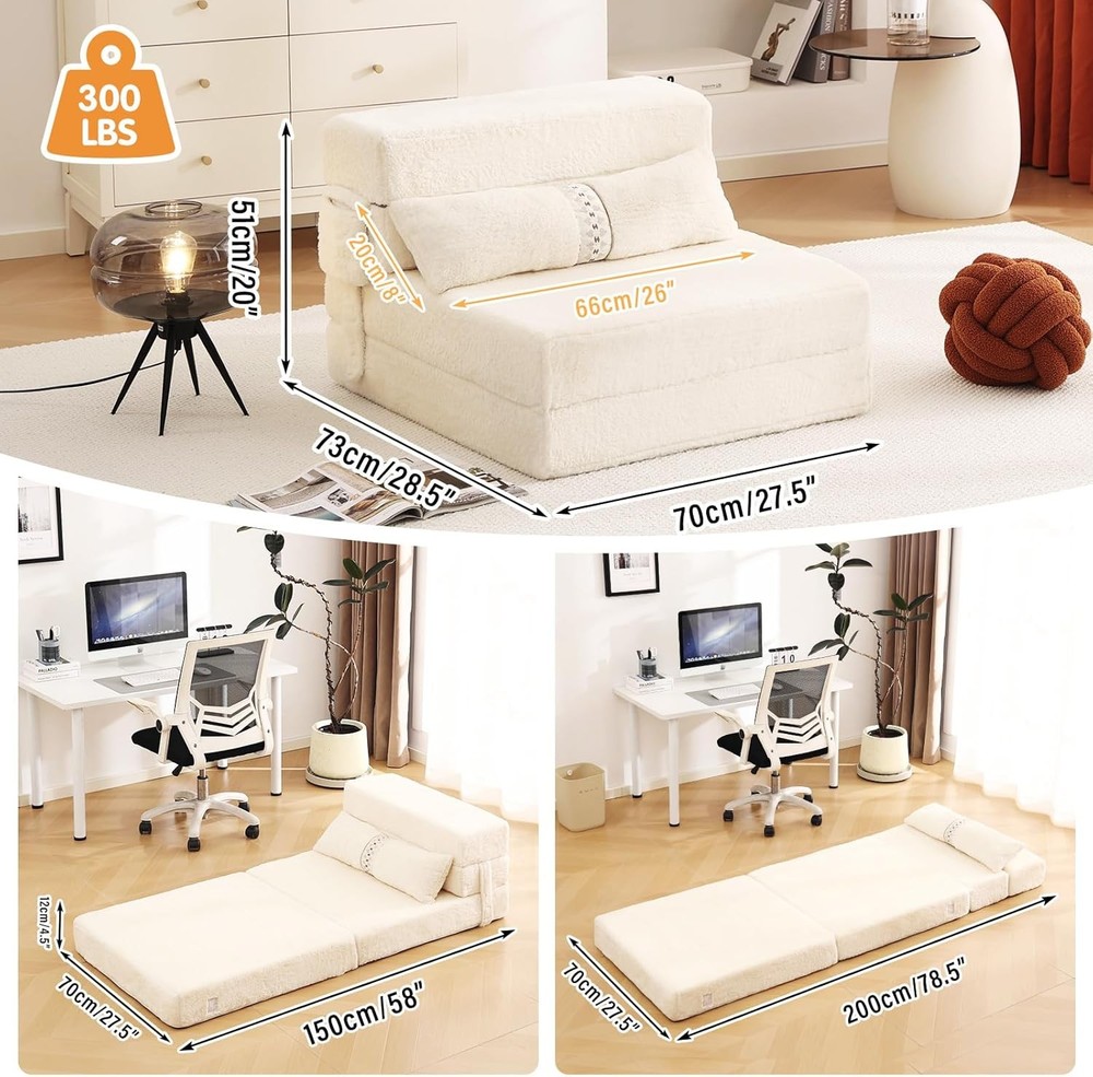 Folding Sofa Bed Couch Single Size Foldable Futon Chair W/ Pillow Folding
