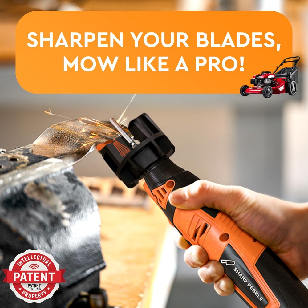 Sharp Pebble Cordless Lawn Mower Blade Sharpener – Adjustable Black/Orange